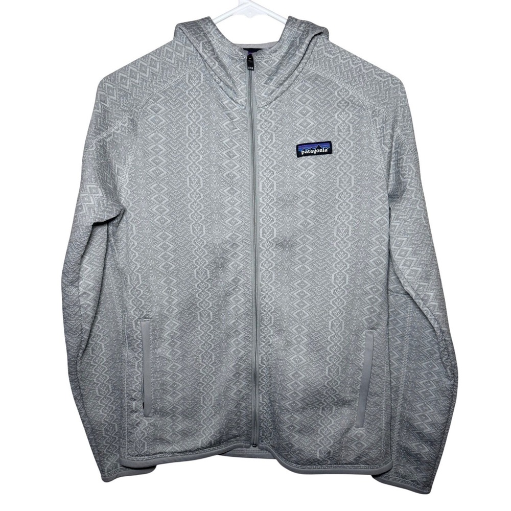 Patagonia Full Zip Hooded Jacket Women Small Gray Geometric Sweater